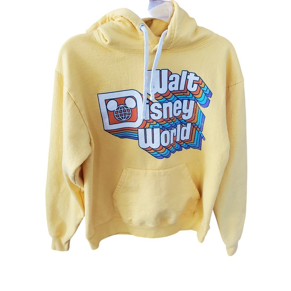 Disney Parks Walt Disney World Retro Graphic Hoodie Yellow Rainbow Small